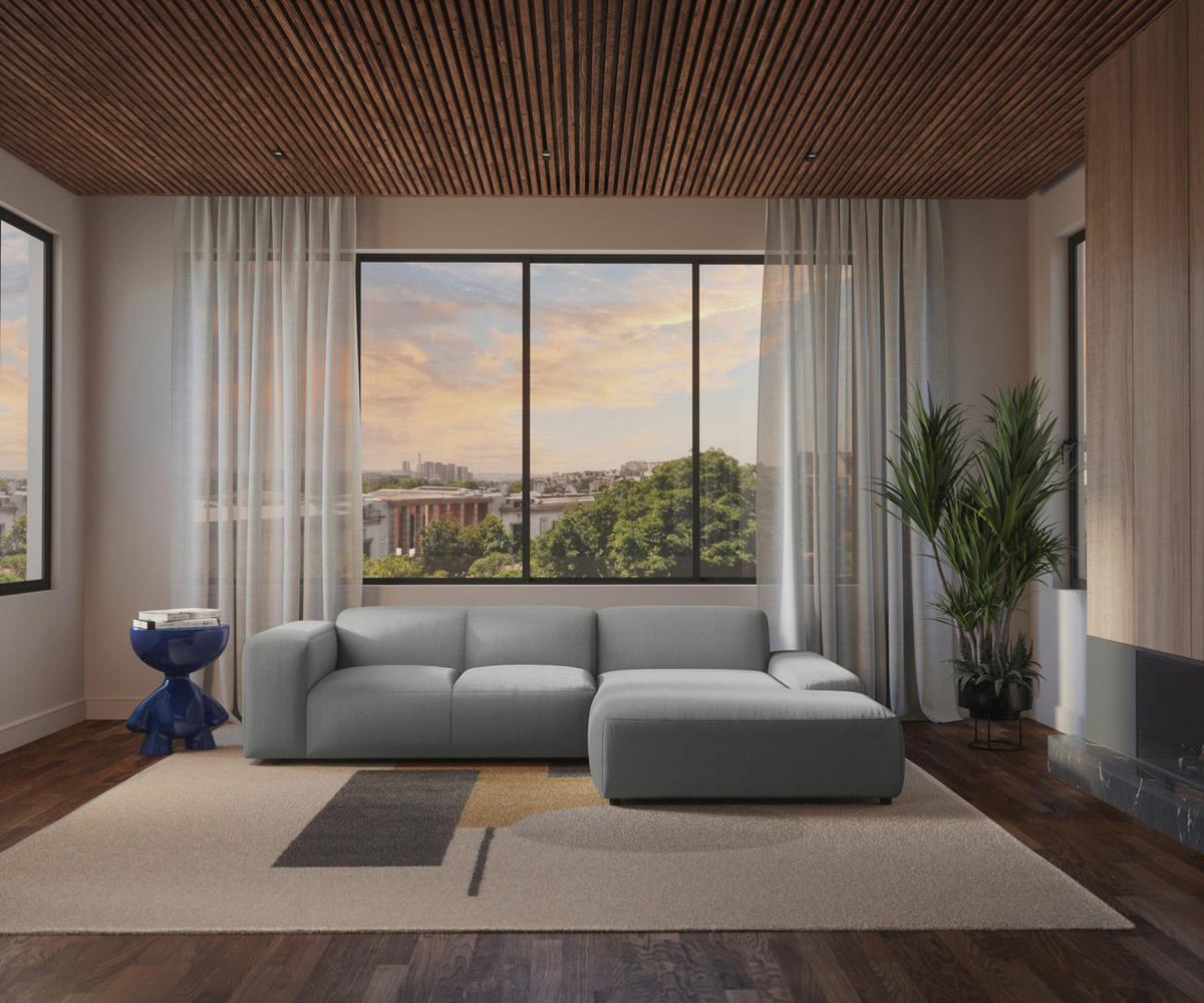 ECKSOFA HANNAH Hellgrau Cord  - Hellgrau/Schwarz, Design, Kunststoff/Textil (304/200cm) - MID.YOU