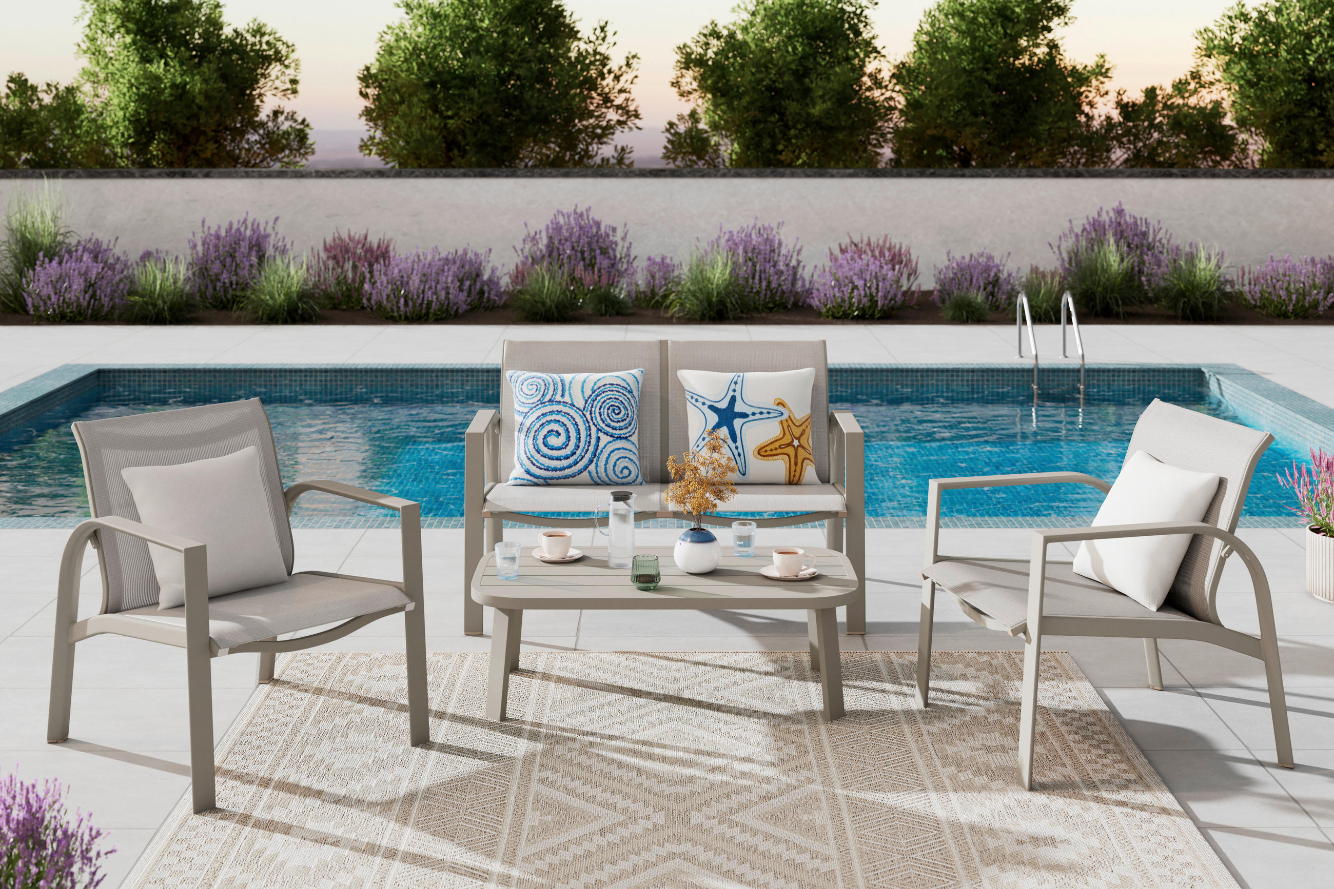 GARTENSET 4-teilig  - Beige/Weiß, MODERN, Textil/Metall (67/122/53/82/82/35/72/72/103cm) - Ambia Garden