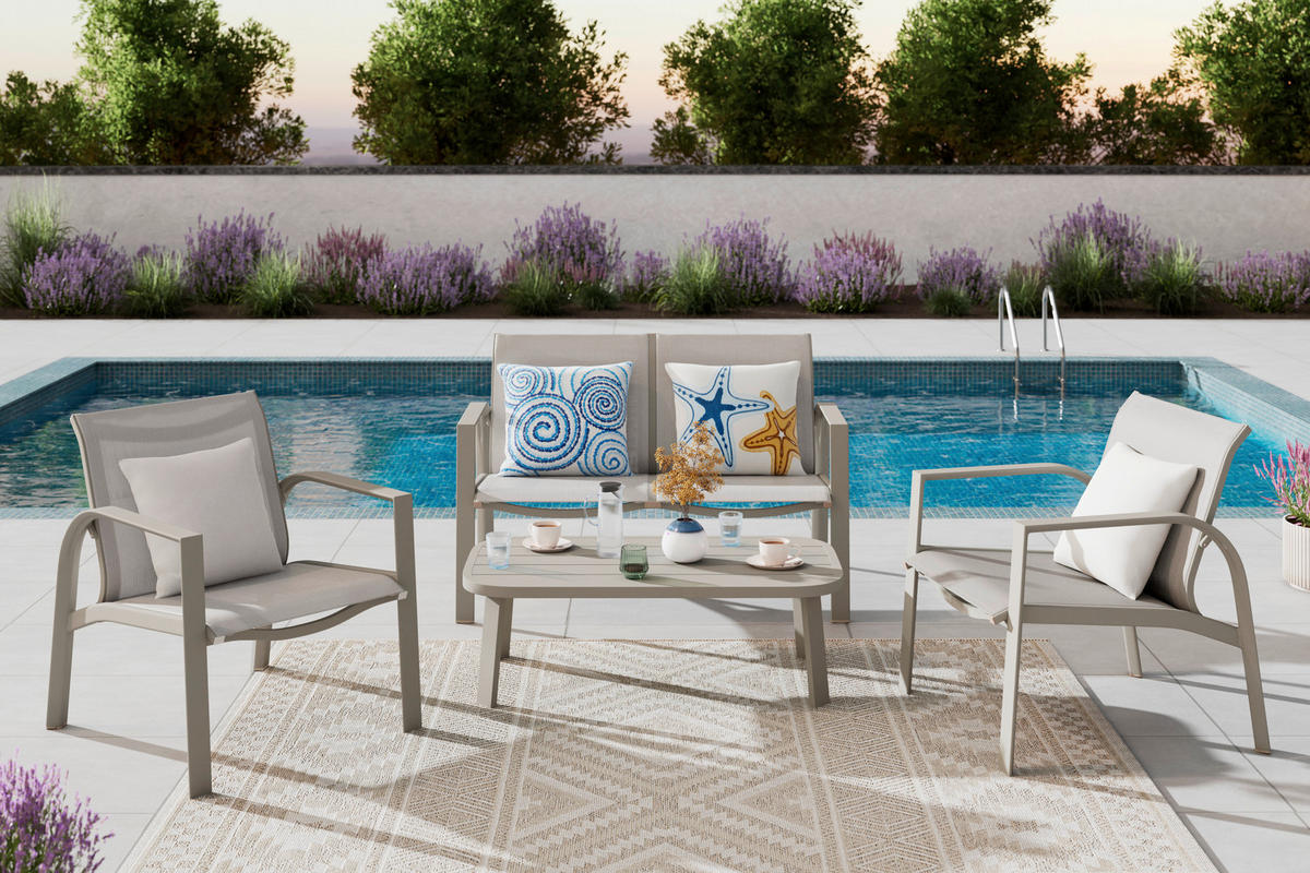 GARTENSET 4-teilig Webstoff Aluminium 4-teilig  - Beige/Weiß, MODERN, Textil/Metall (67/122/53/82/82/35/72/72/103cm) - Ambia Garden