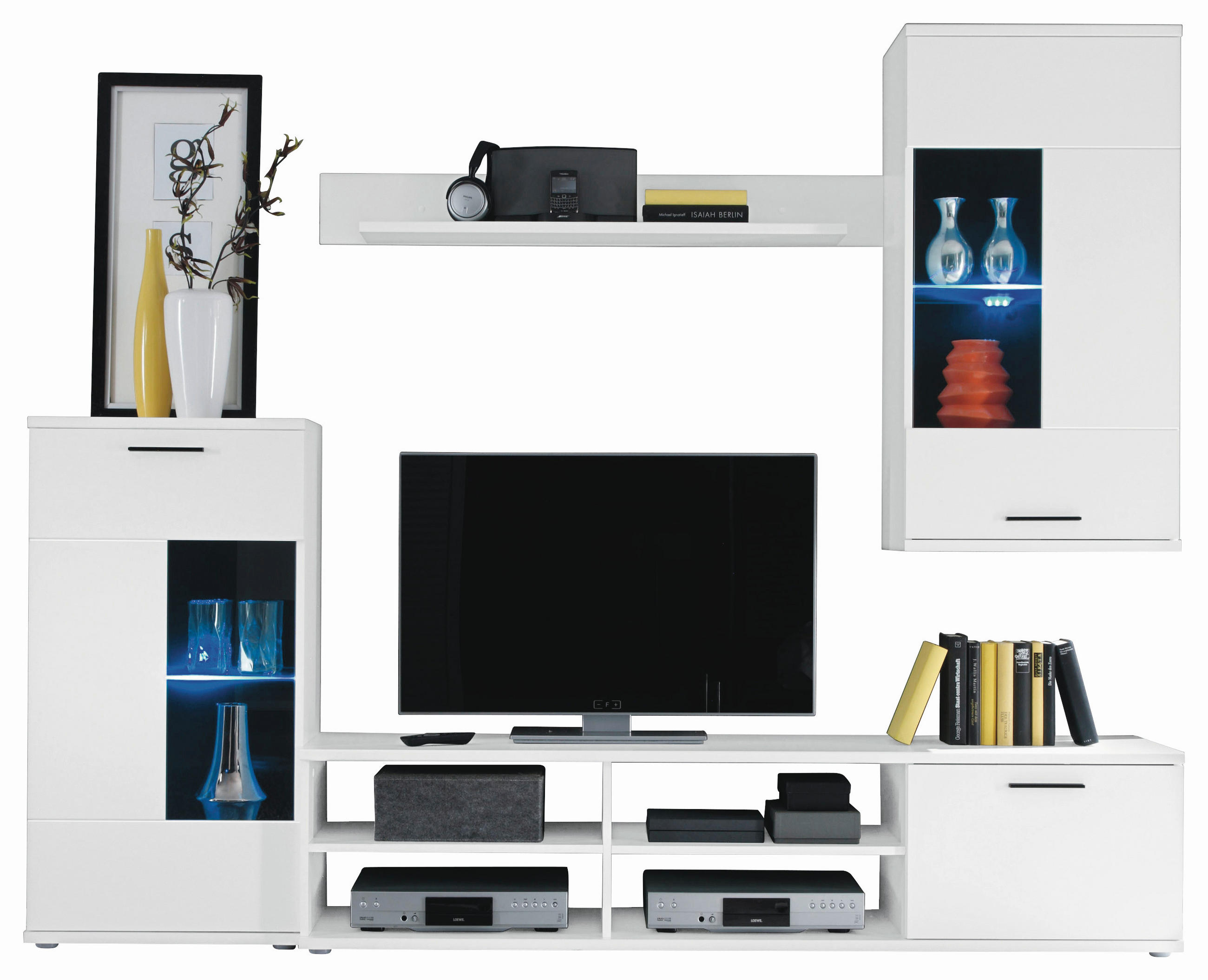 REGAL ZA DNEVNI BORAVAK bela   - bela/antracit, Dizajnerski, staklo/drvo (230/185/38cm) - Carryhome
