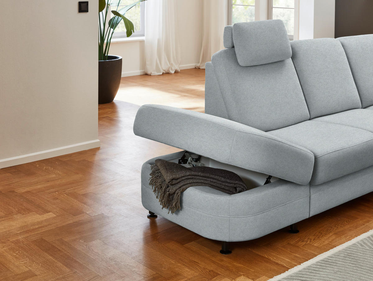 ECKSOFA  in Flachgewebe Grau  287/269 cm  - Schwarz/Grau, KONVENTIONELL, Textil/Metall (287/269cm) - Beldomo System