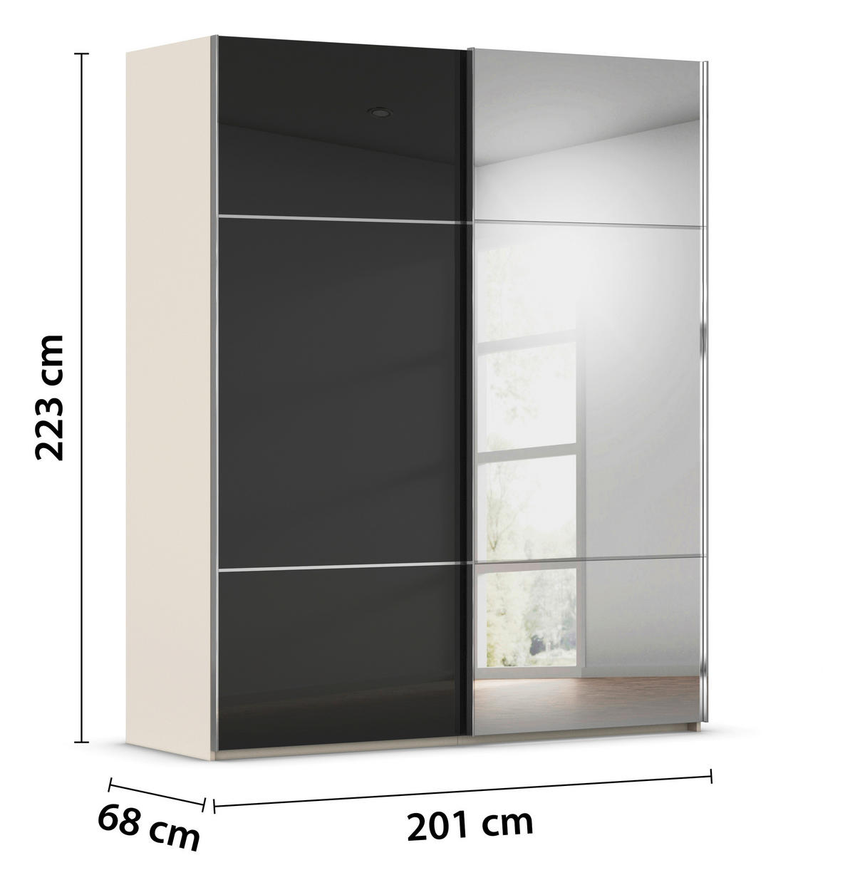 SCHWEBETÜRENSCHRANK in Schwarz, Champagner  - Chromfarben/Champagner, Konventionell, Glas/Holzwerkstoff (201/223/68cm) - Novel