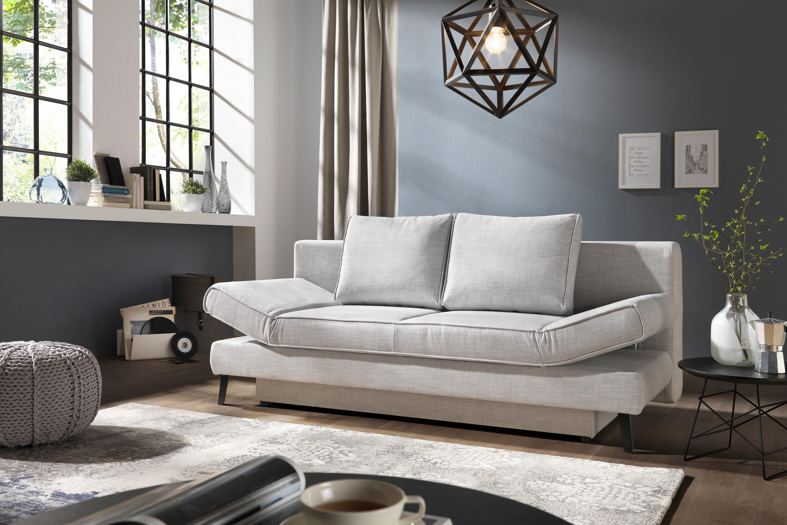 SCHLAFSOFA Petrol  - Petrol/Schwarz, Design, Textil/Metall (200/85/90cm) - Novel