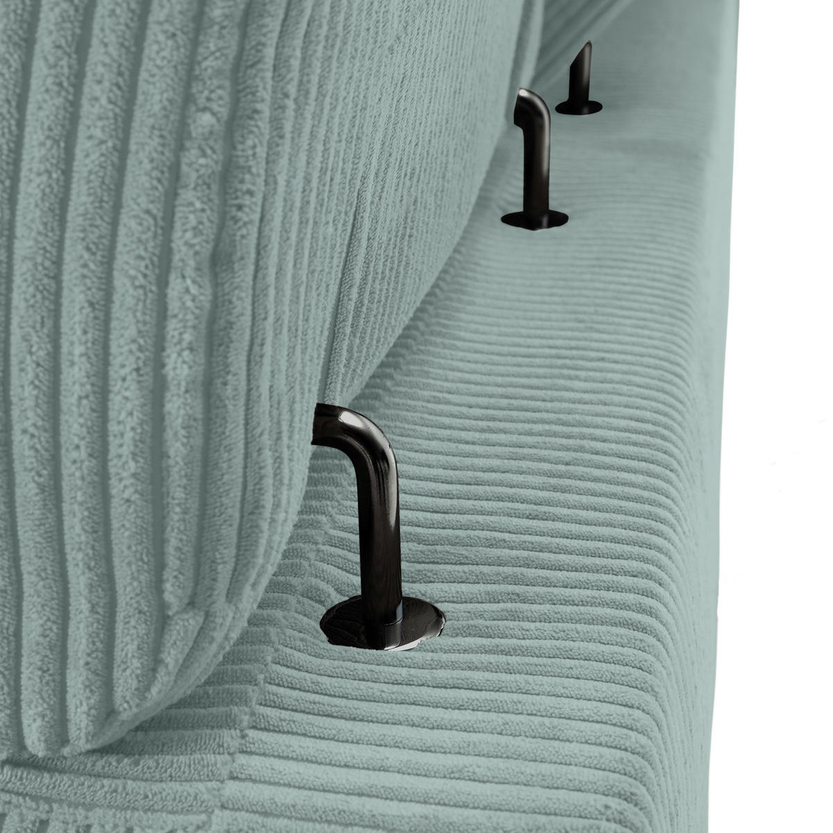 ECKSOFA Mintgrün Cord Rücken echt, Kopfteilverstellung, Sitzvorzug  - Schwarz/Mintgrün, KONVENTIONELL, Textil/Metall (170/257cm) - Carryhome