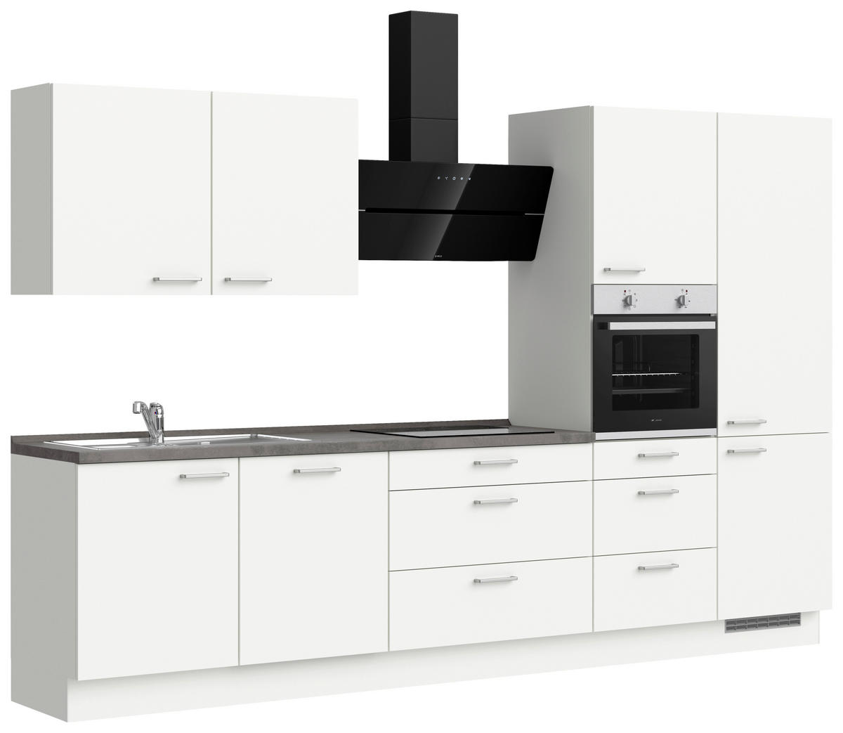 KÜCHENBLOCK 330 cm   in Weiß, Schieferfarben  - Schieferfarben/Edelstahlfarben, MODERN, Holzwerkstoff/Metall (330cm) - Nobilia
