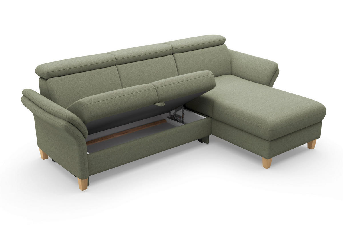 ECKSOFA GLENDALE E Olivgrün Flachgewebe  - Eichefarben/Olivgrün, KONVENTIONELL, Holz/Textil (253/166cm) - Sit & More