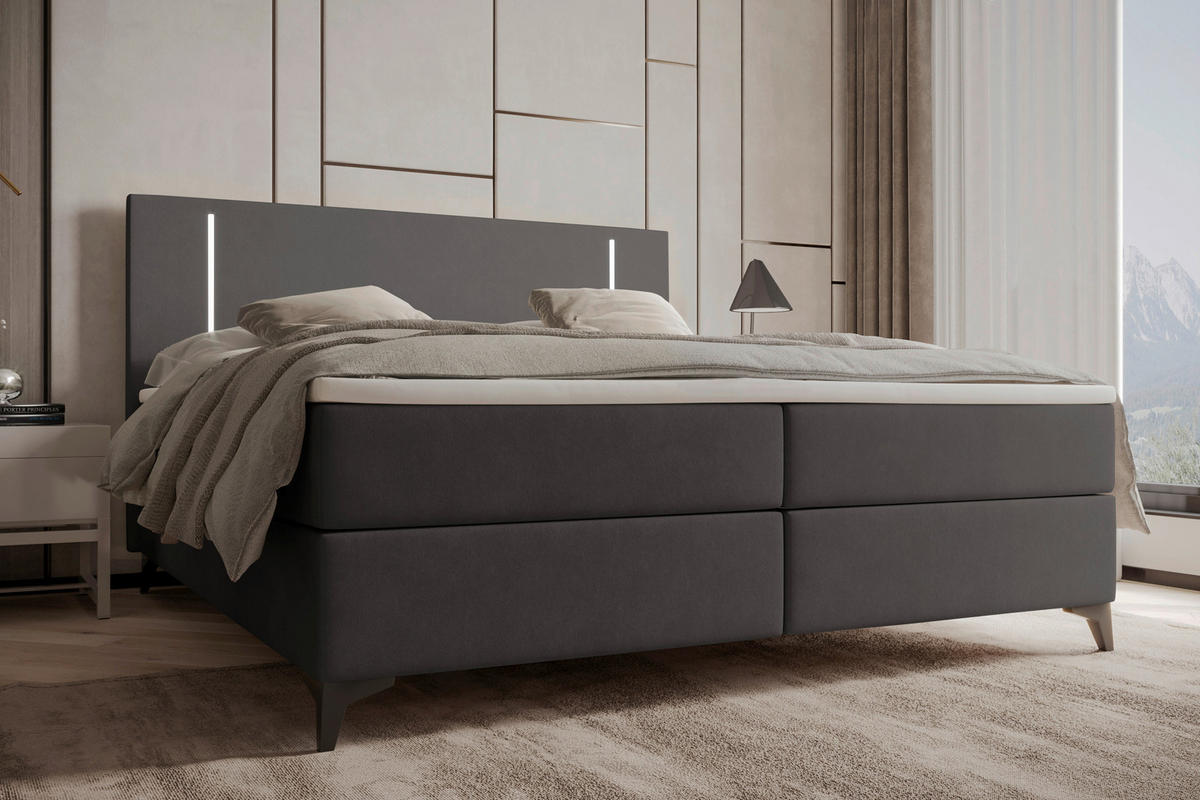 BOXBETT 160/200 cm  in Dunkelgrau  - Dunkelgrau/Schwarz, KONVENTIONELL, Textil/Metall (160/200cm) - Modante