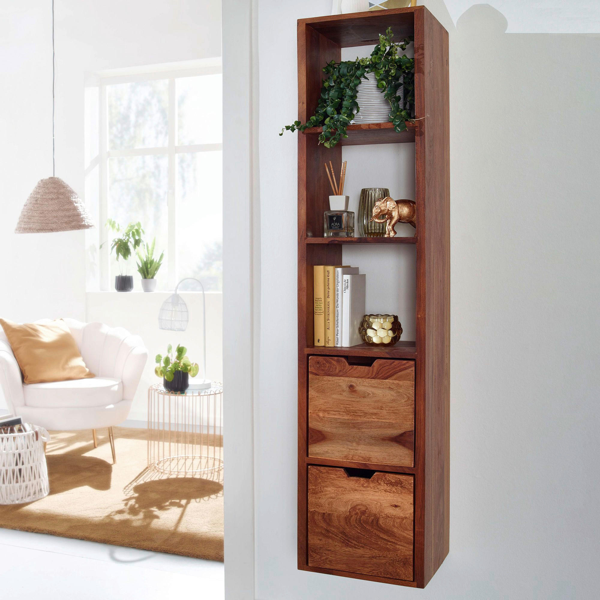 WANDREGAL Sheesham massiv Sheeshamfarben  - Sheeshamfarben, MODERN, Holz (35/150/30cm) - MID.YOU