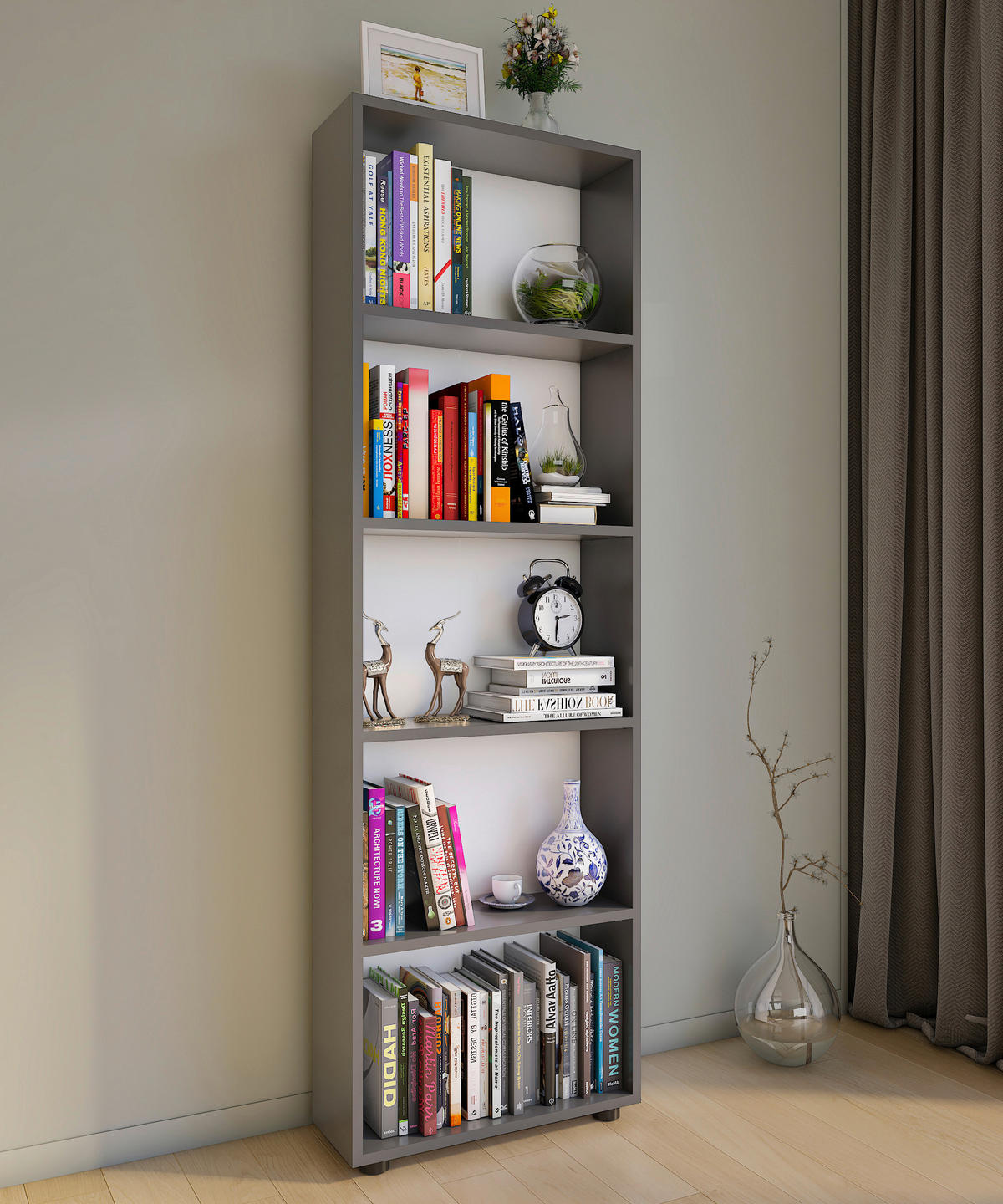 REGAL  56/169/20 cm Anthrazit  - Anthrazit/Schwarz, Basics, Holzwerkstoff/Kunststoff (56/169/20cm) - MID.YOU