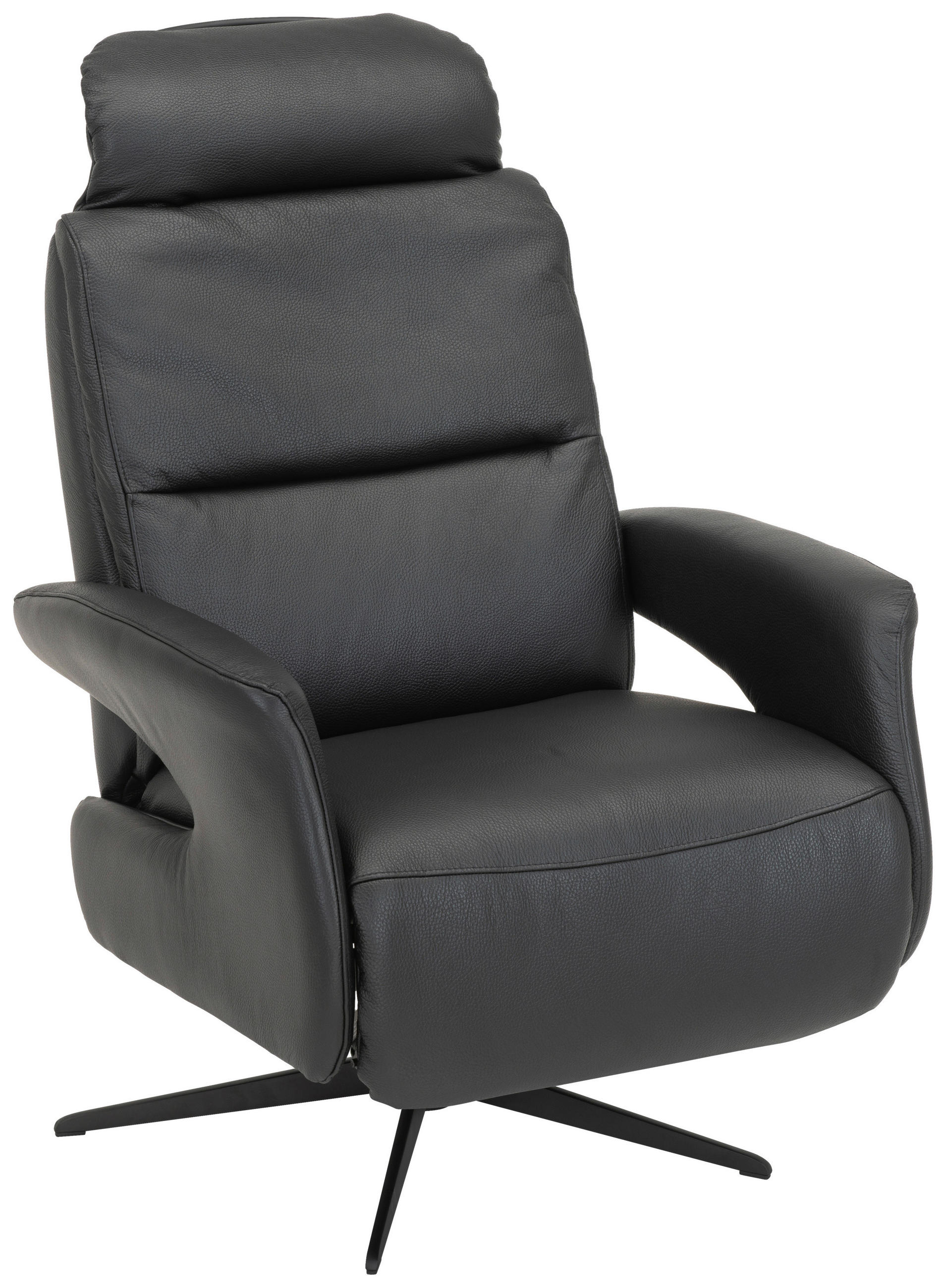 RELAXFÅTÖLJ i trä, metall, läder svart  - svart, Klassisk, metall/läder (75/107/88cm) - Welnova