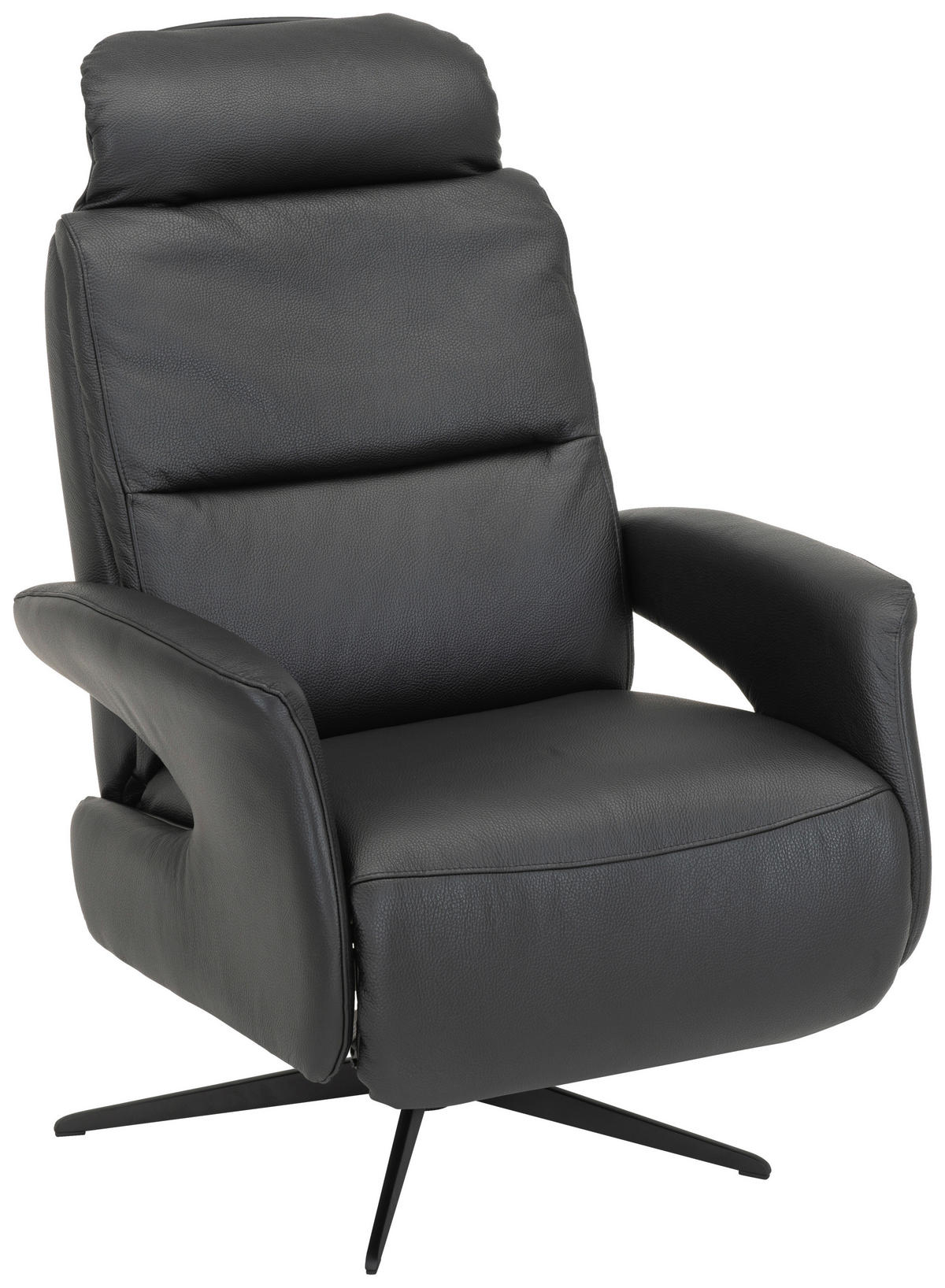 RELAXFÅTÖLJ i trä, metall, läder svart  - svart, Klassisk, metall/läder (75/107/88cm) - Welnova