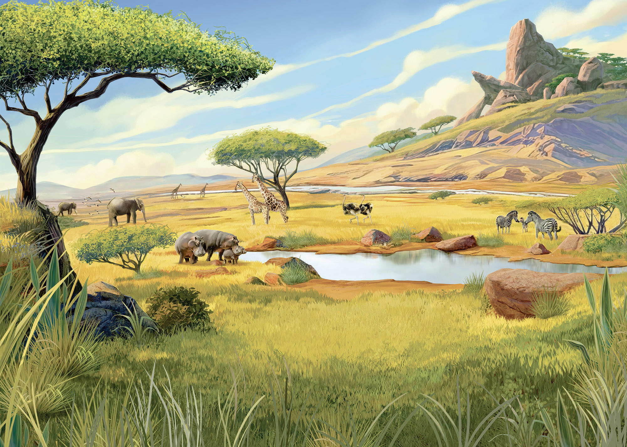 FOTOTAPETE THE LION KING SAVANNA  - Grün, Design, Textil (350/250cm) - Disney
