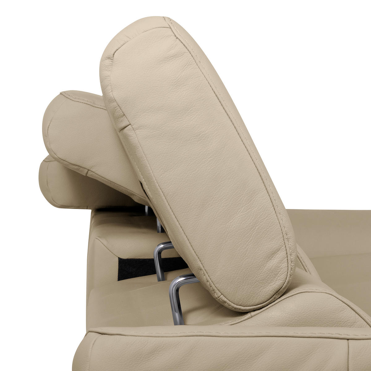 ECKSOFA  in Lederlook Echtleder Grau Rücken echt, Armteilverstellung, Relaxfunktion, Kopfteilverstellung  252/179 cm  - Chromfarben/Grau, Design, Leder/Textil (252/179cm) - Livetastic