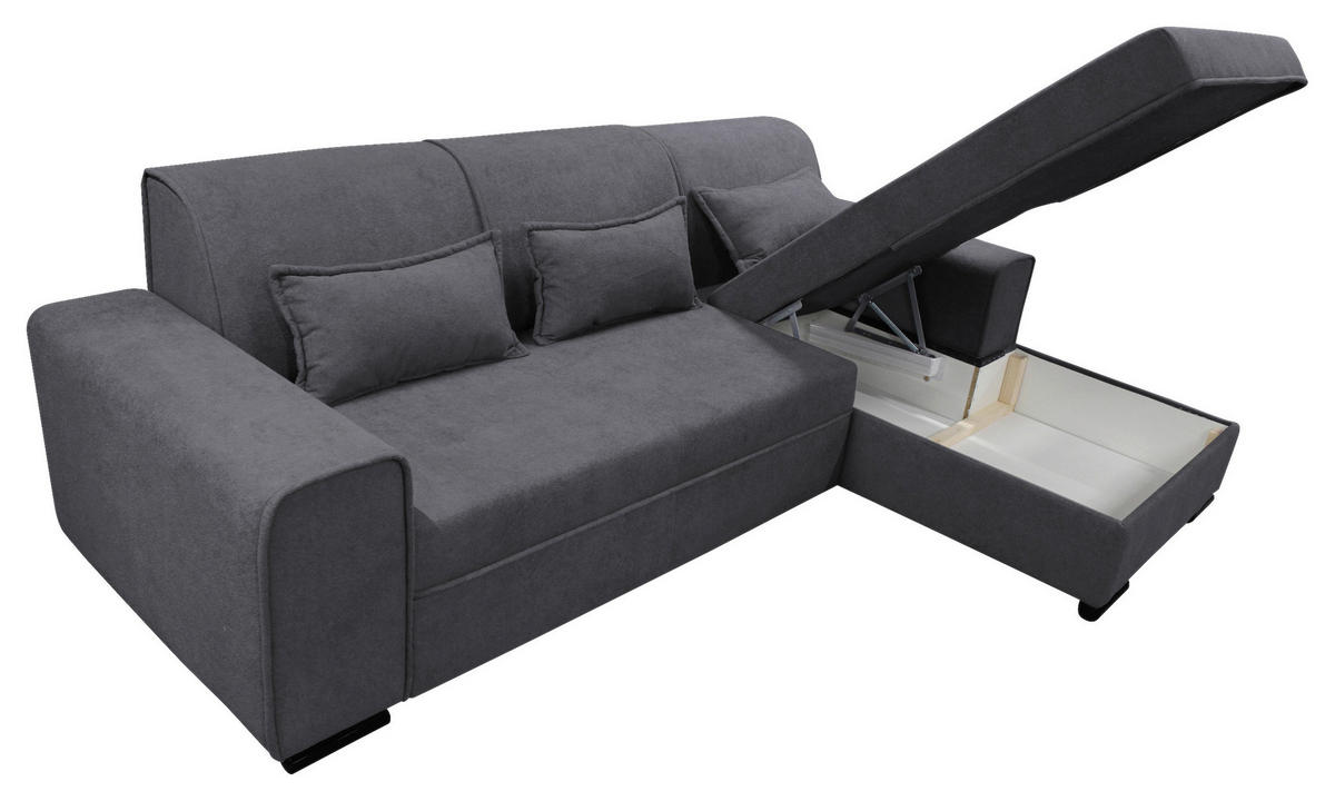 ECKSOFA Dunkelgrau Struktur, Bouclé  - Dunkelgrau/Schwarz, Design, Kunststoff/Textil (270/175cm) - MID.YOU