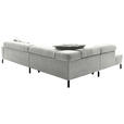ECKSOFA Hellgrau Cord Rücken echt, Kopfteilverstellung, Sitzvorzug  - Hellgrau/Schwarz, KONVENTIONELL, Textil/Metall (219/311cm) - Hom`in