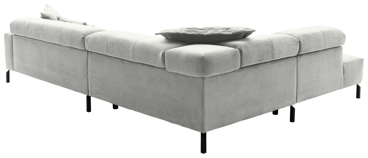 ECKSOFA in Cord Hellgrau  - Hellgrau/Schwarz, Konventionell, Textil/Metall (219/311cm) - Hom`in