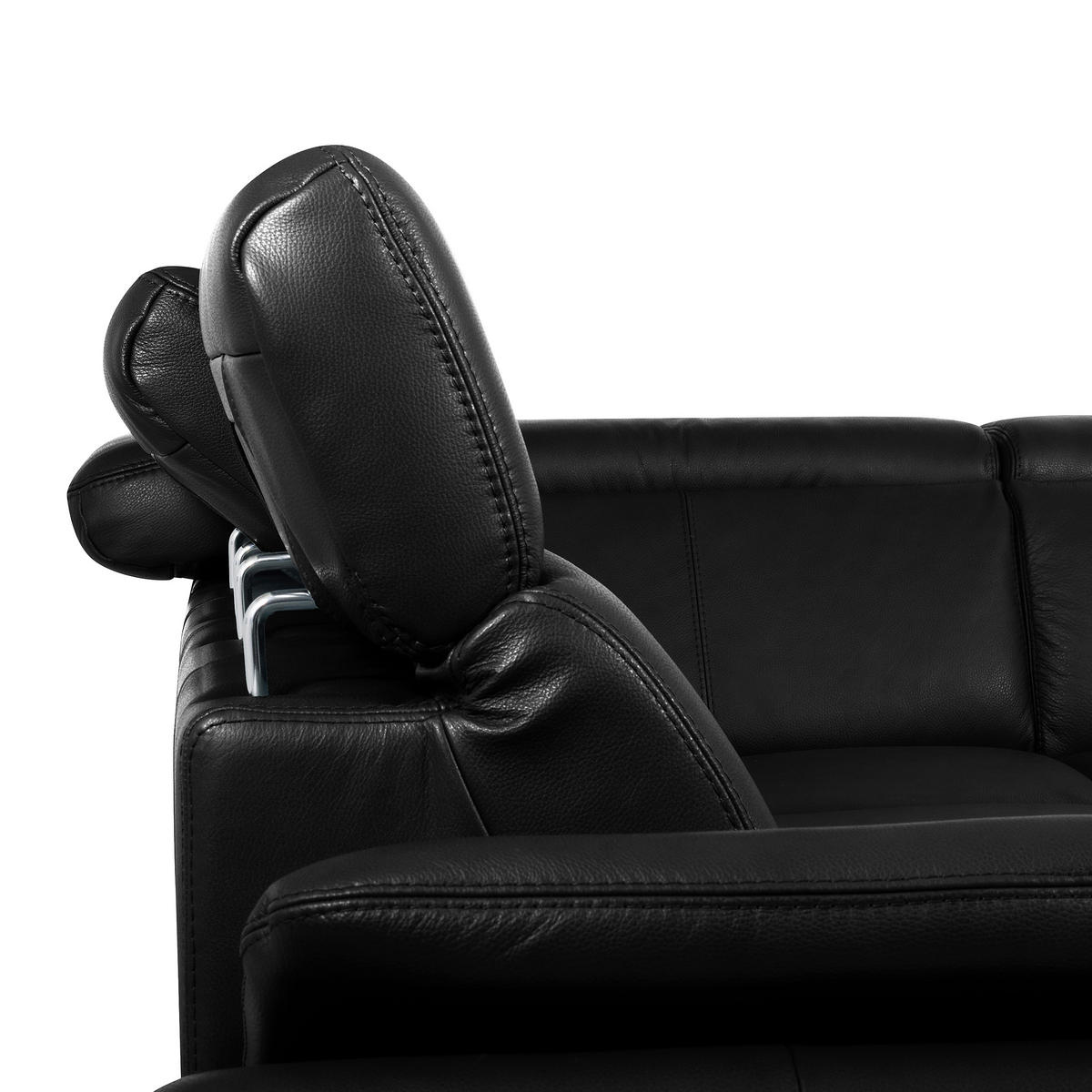 ECKSOFA Schwarz Echtleder Lederlook Bettkasten, Schlaffunktion, Rücken echt, Armteilverstellung, Kopfteilverstellung  - Schwarz, Design, Leder/Textil (264/211cm) - Livetastic