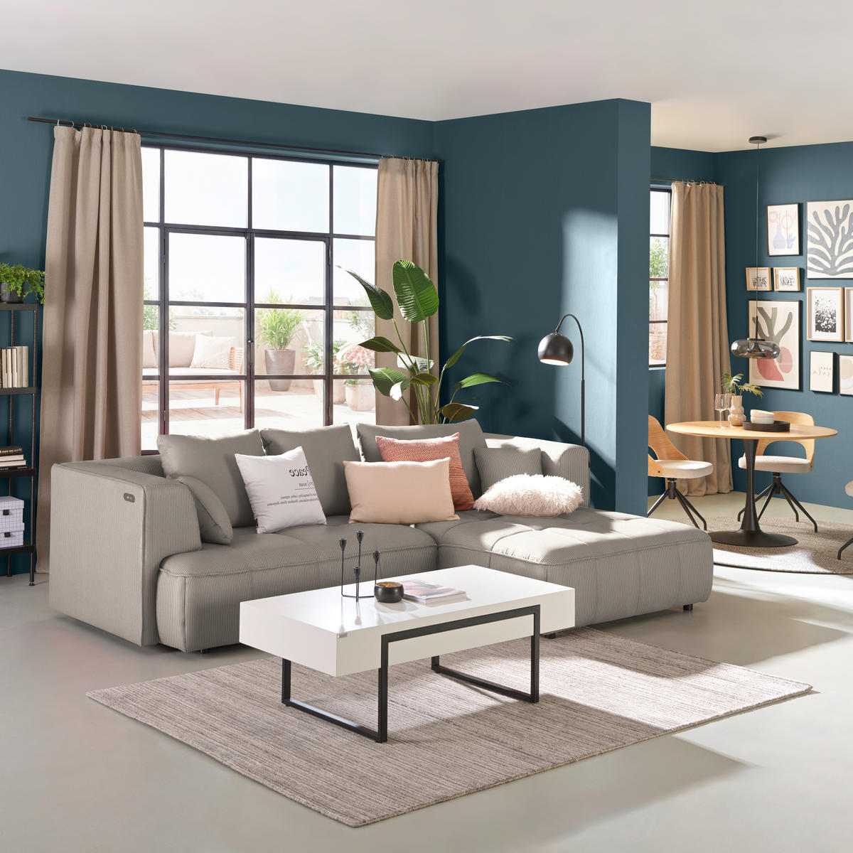 ECKSOFA Taupe Feincord Zierkissen, Rückenkissen, Sitzvorzug  - Taupe/Schwarz, Design, Kunststoff/Textil (288/188cm) - Welnova