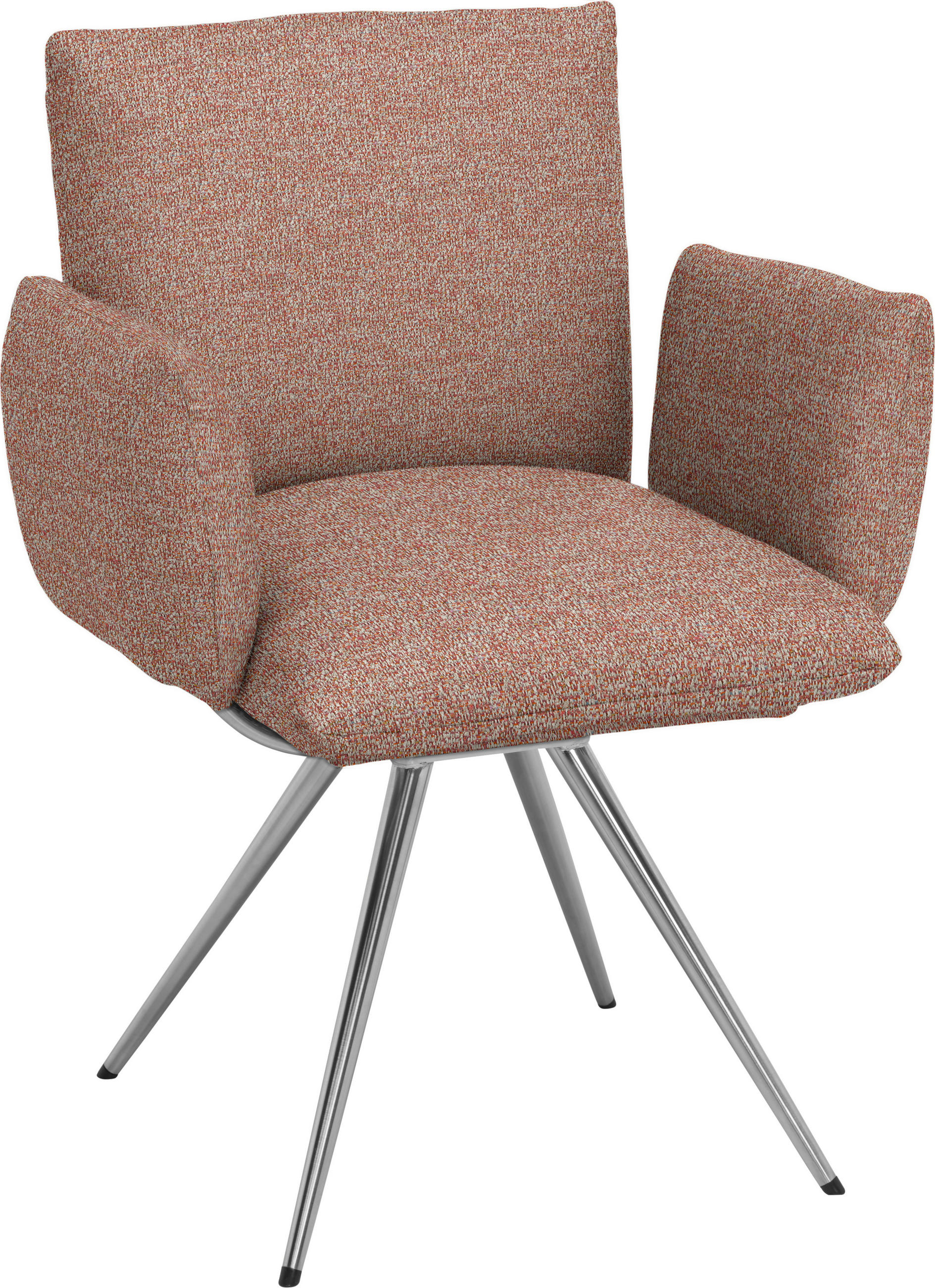 ARMLEHNSTUHL  Lederauswahl, Stoffauswahl, Sitzfläche 360° drehbar, automatische Rückholfunktion Webstoff  - Edelstahlfarben/Rot, Natur, Textil/Metall (72/90/65cm) - Venjakob