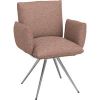 ARMLEHNSTUHL  Lederauswahl, Stoffauswahl, Sitzfläche 360° drehbar, automatische Rückholfunktion Webstoff  - Edelstahlfarben/Rot, Natur, Textil/Metall (72/90/65cm) - Venjakob