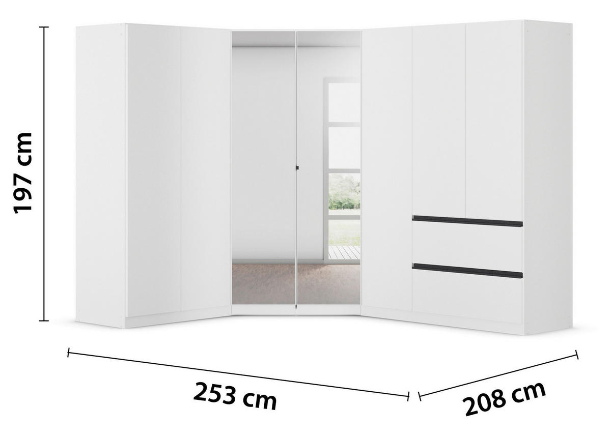 ECKKLEIDERSCHRANK 208/197/253 cm  - Chromfarben/Weiss, Modern, Holzwerkstoff (208/197/253cm) - Rauch Möbel