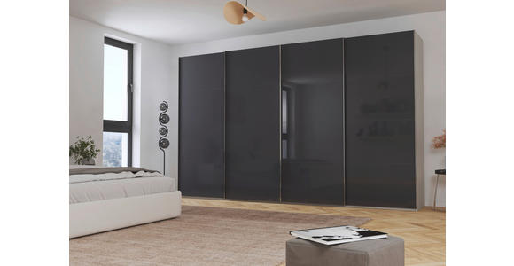 SCHWEBETÜRENSCHRANK 361/223/68 cm 4-türig Schwarz, Seidengrau  - Chromfarben/Seidengrau, Design, Glas/Holzwerkstoff (361/223/68cm) - Novel