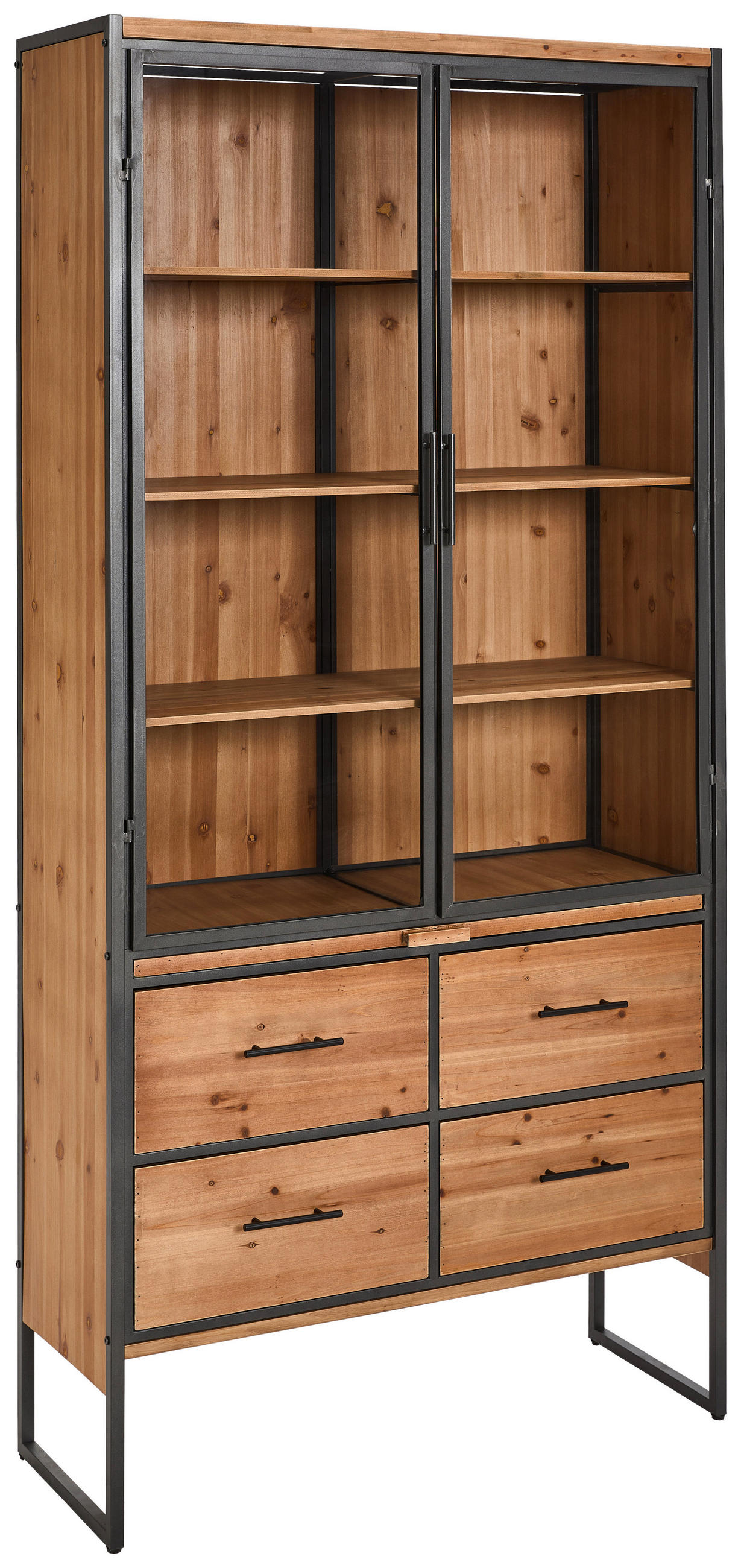 VITRINE in massiv Tanne Naturfarben, Schwarz  - Klar/Schwarz, Natur, Glas/Holz (100/210/41.5cm) - Livetastic