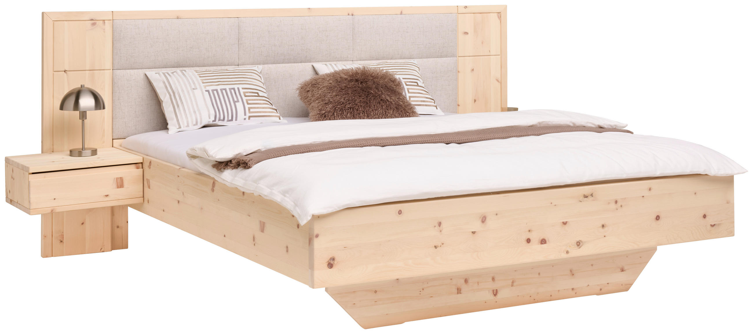 BETTANLAGE in Zirbelkieferfarben, Beige  - Zirbelkieferfarben/Beige, Natur, Holz/Textil (180/200cm) - Linea Natura