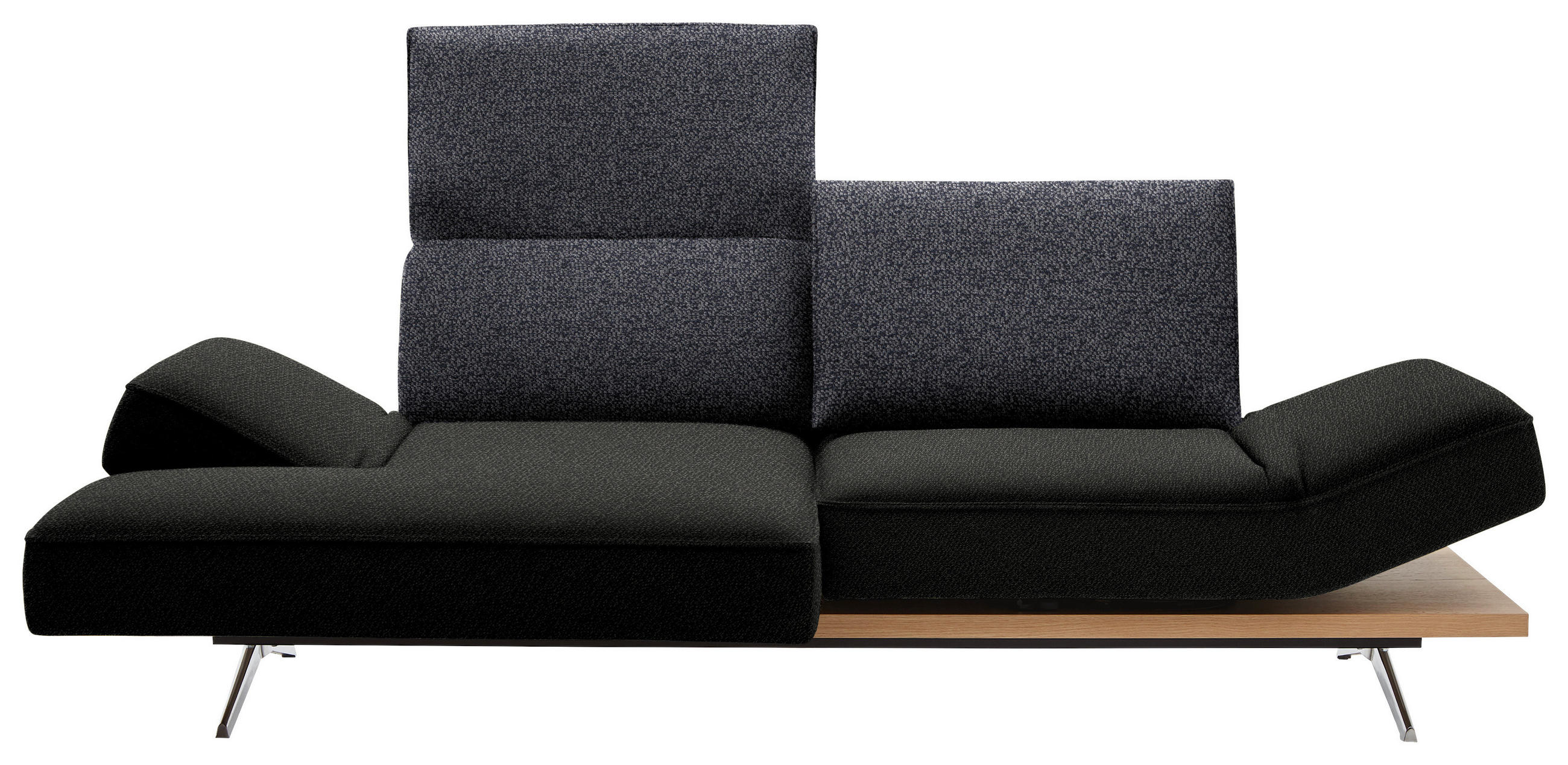 ECKSOFA  in Flachgewebe Schwarz, Dunkelblau  132/240 cm  - Chromfarben/Schwarz, Design, Holz/Textil (132/240cm) - Koinor