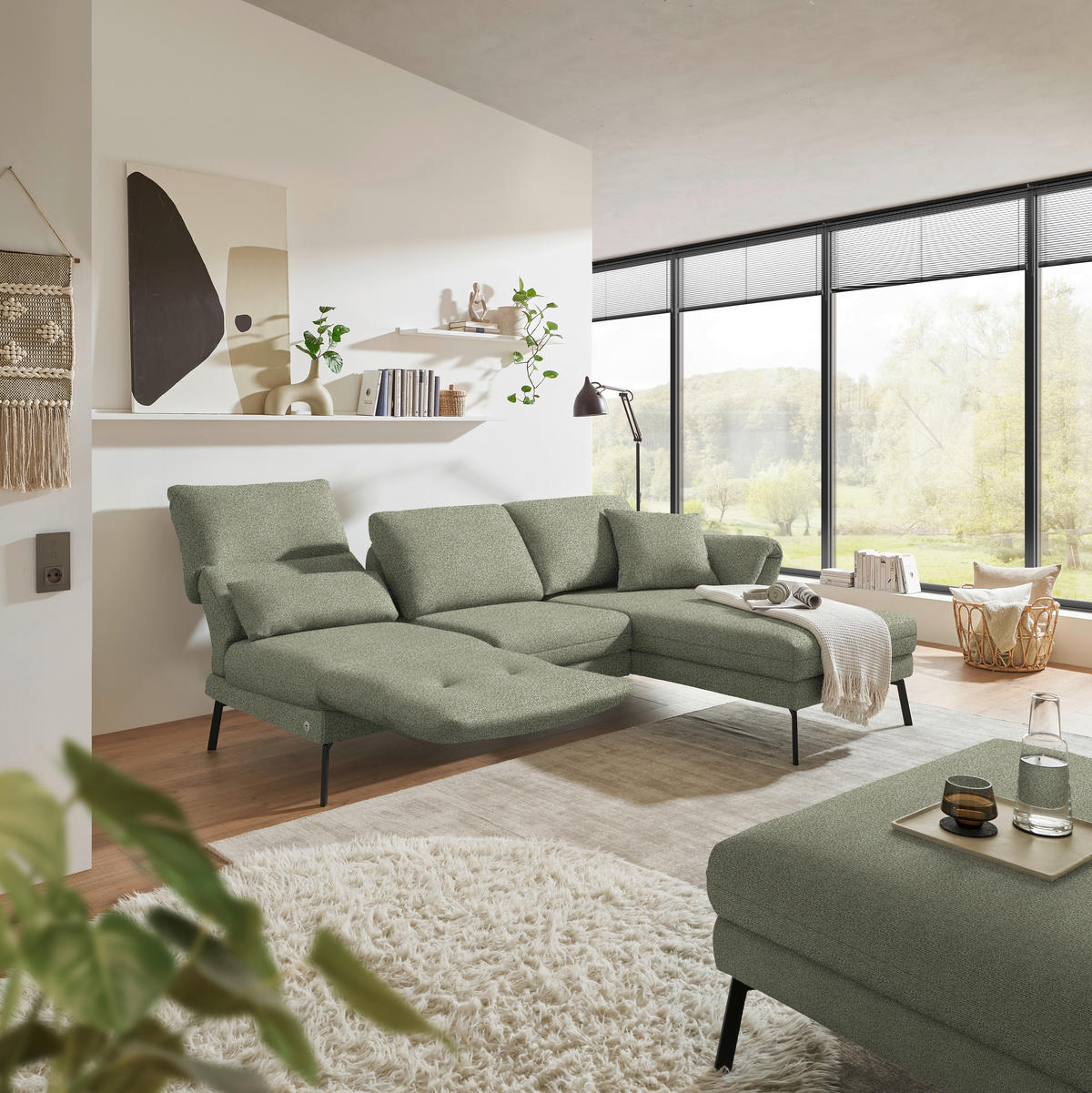 ECKSOFA  in Flachgewebe Salbeigrün  255-365/175-224 cm  - Salbeigrün/Schwarz, Design, Textil/Metall (255-365/175-224cm) - Dieter Knoll