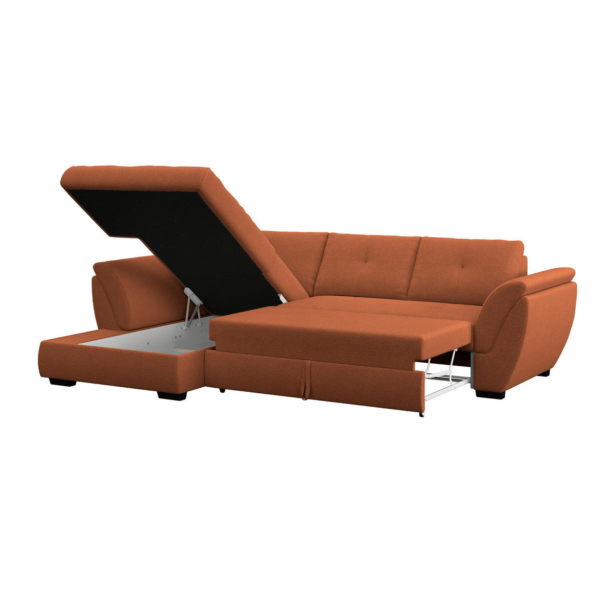 ECKSOFA Terracotta Zierkissen, Bettkasten, Schlaffunktion, Rücken echt  - Terracotta/Schwarz, KONVENTIONELL, Kunststoff/Textil (187/278cm) - MID.YOU