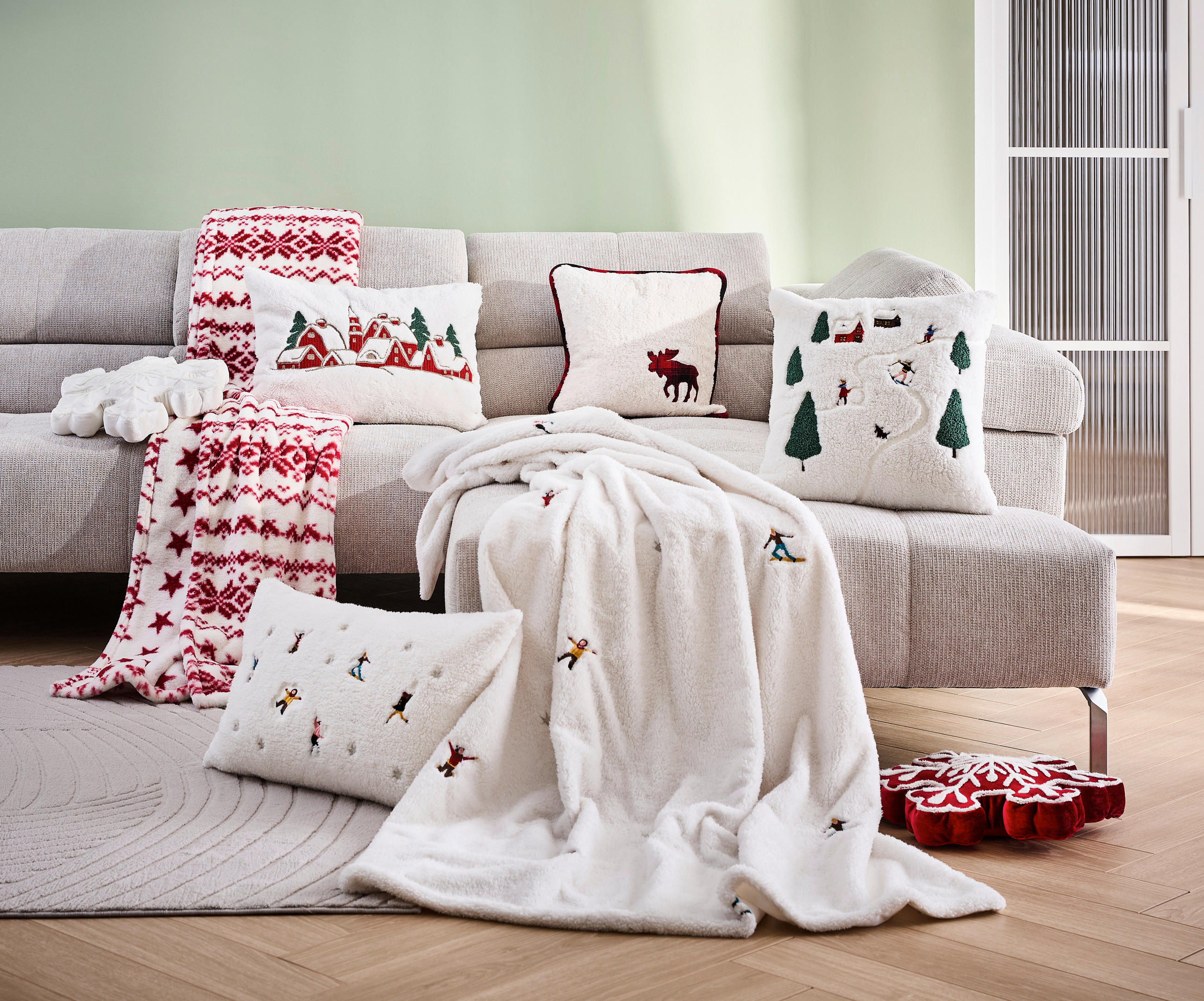 Thumbnail - X-Mas Wohndecke, Weiß, Textil, Skifahrer, 150x200 cm, Oeko-Tex® Standard 100, pflegeleicht, Double face, Wohntextilien, ...