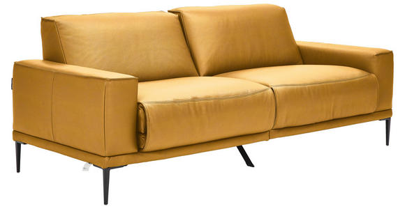 2,5-SITZER in Leder Currygelb - Currygelb/Schwarz, Design, Leder/Metall (200/102/92cm) - Johann Jakob
