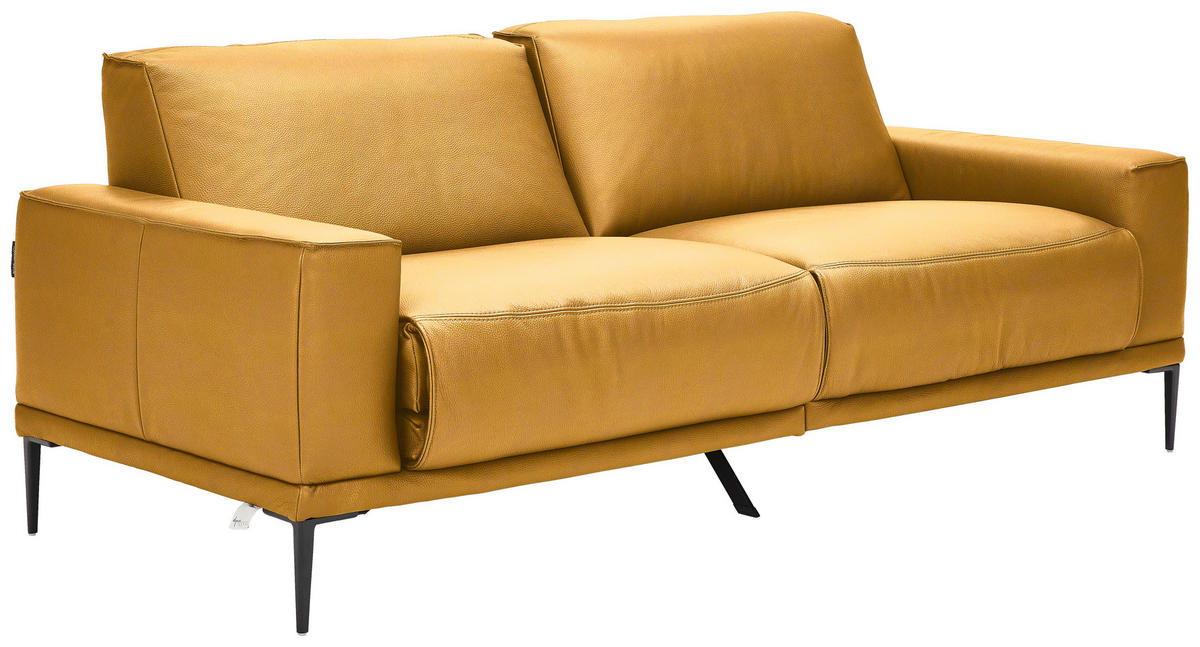 2,5-SITZER in Echtleder Currygelb  - Currygelb/Schwarz, Design, Leder/Metall (200/102/92cm) - Johann Jakob
