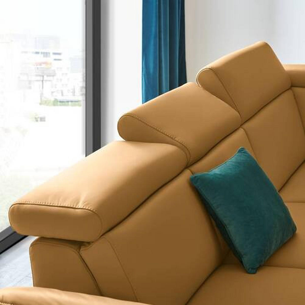 ECKSOFA in Echtleder Cognac  - Cognac/Schwarz, Design, Leder/Metall (285/239cm) - Cantus
