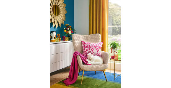 OHRENSESSEL in Webstoff Beige  - Beige/Goldfarben, Design, Textil/Metall (74/96/83cm) - Ambia Home