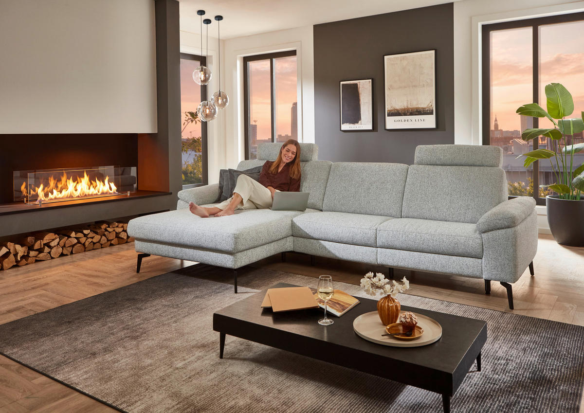 ECKSOFA  in Chenille Silberfarben  171/309 cm  - Silberfarben/Schwarz, Design, Textil/Metall (171/309cm) - Valdera