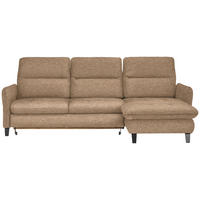 ECKSOFA Hellbraun Plüsch Bettkasten, Schlaffunktion, Rücken echt, Kopfteilverstellung, Sitztiefenverstellung  - Hellbraun/Schwarz, KONVENTIONELL, Textil/Metall (254/190cm) - Livetastic