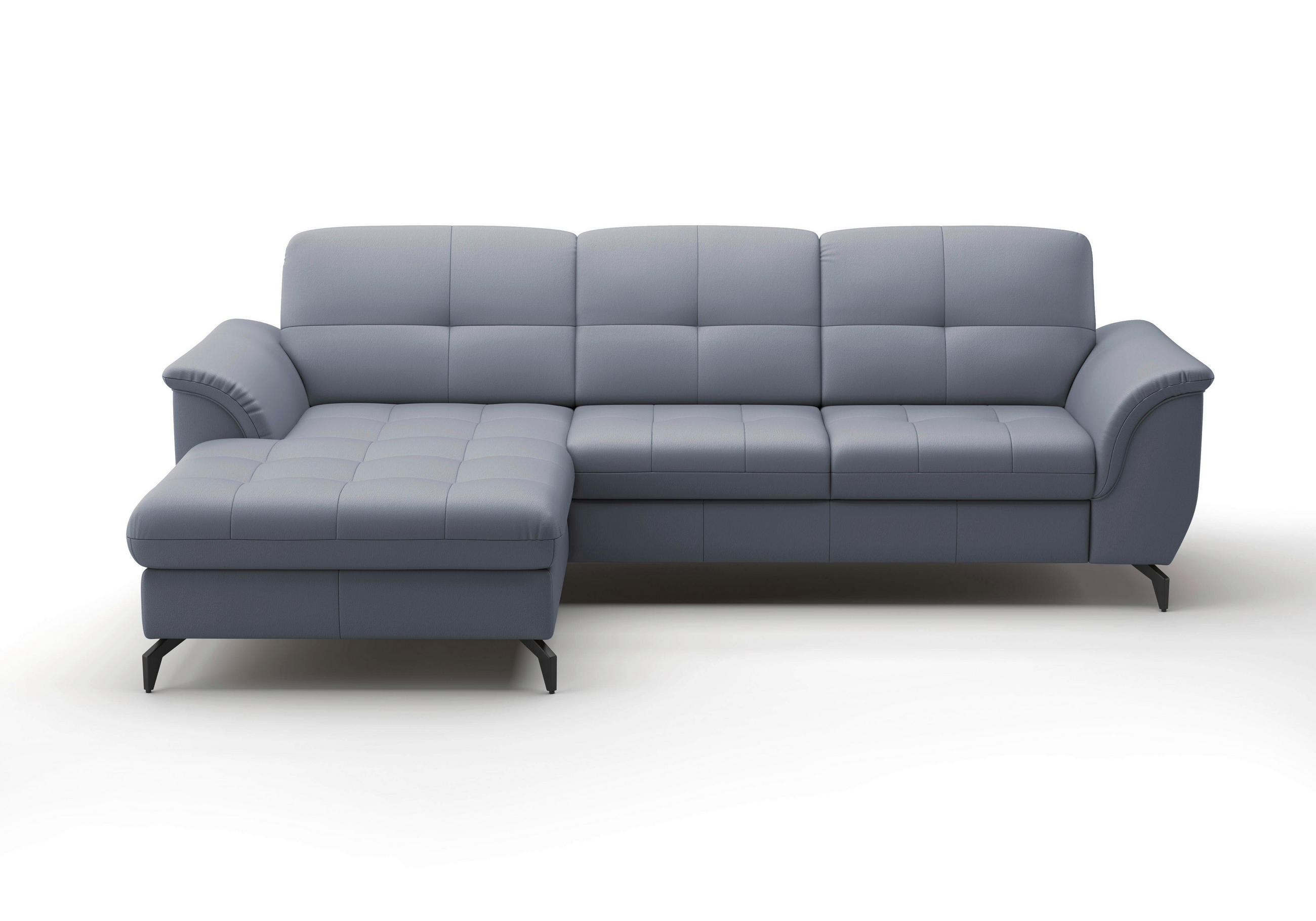 ECKSOFA in Echtleder Graublau  164/262 cm  - Graublau/Schwarz, MODERN, Leder/Metall (164/262cm) - Sit & More