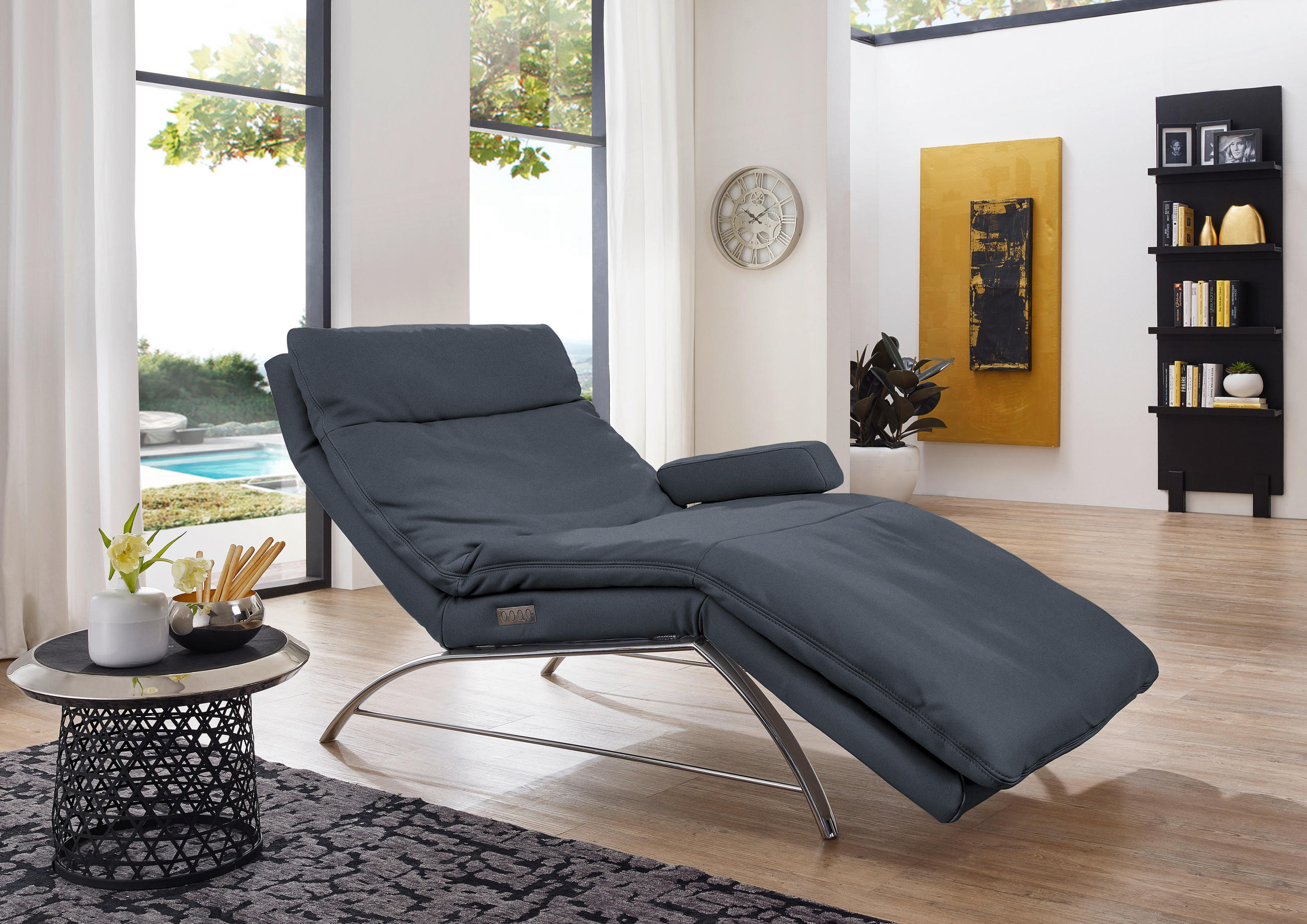 RELAXLIEGE in Echtleder Dunkelblau  - Alufarben/Dunkelblau, Basics, Leder (95/91/170cm) - Chilliano