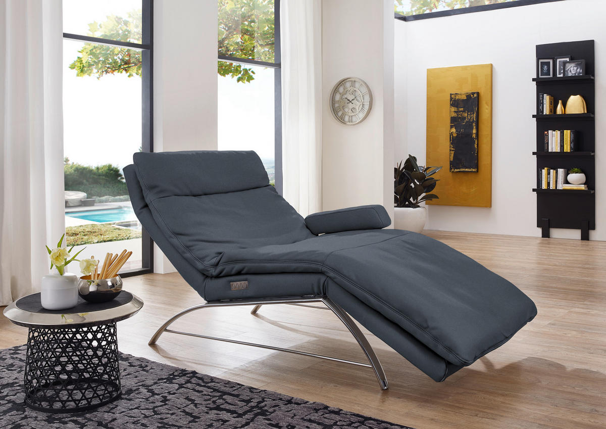 RELAXLIEGE in Echtleder Dunkelblau  - Alufarben/Dunkelblau, Basics, Leder (95/91/170cm) - Chilliano