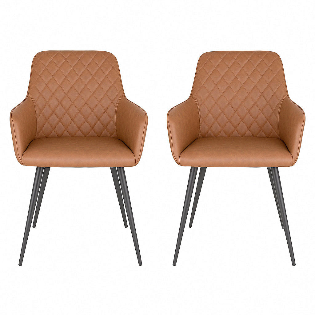 STOL MED ARMSTÖD SET 2 styck läderimitation  - cognacfärgad/svart, Modern, metall/textil (57/87/65cm) - MID.YOU