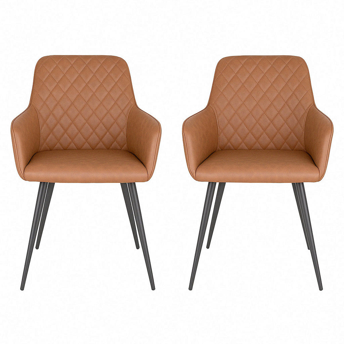 STOL MED ARMSTÖD SET 2 styck läderimitation  - cognacfärgad/svart, Modern, metall/textil (57/87/65cm) - MID.YOU