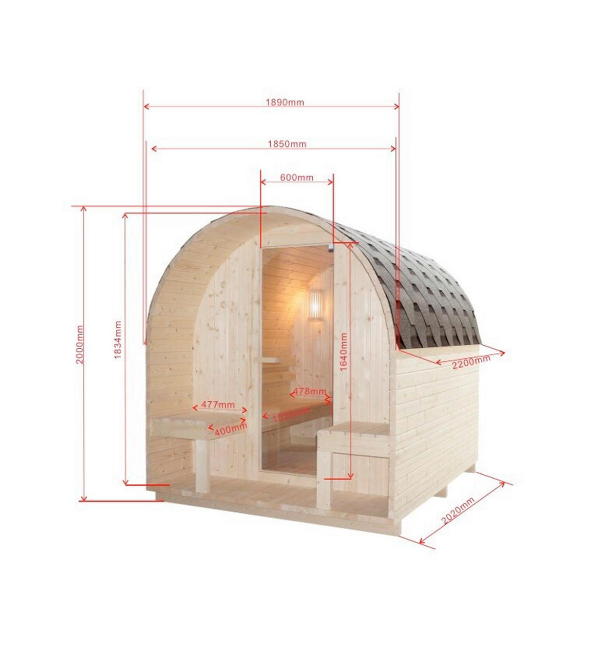 SAUNA für 4 Personen Island  - Naturfarben, KONVENTIONELL, Glas/Holz (220/200/189cm)
