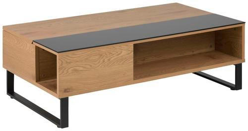 COUCHTISCH Farbglas 110/60/35 cm rechteckig Schwarz, Eichefarben  - Eichefarben/Schwarz, Design, Glas/Holzwerkstoff (110/60/35cm) - Livetastic