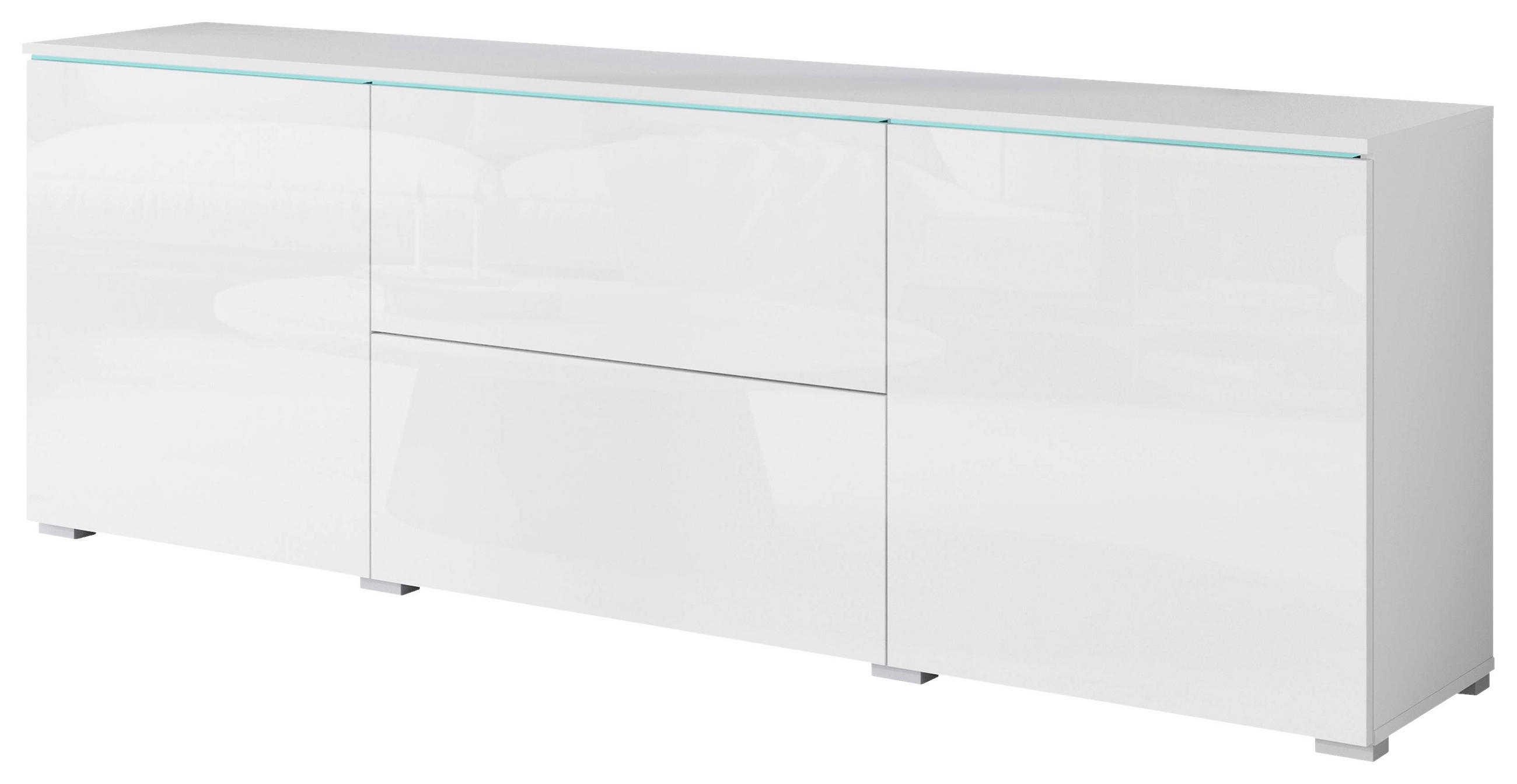 P & B NÍZKA KOMODA, biela, biela s vysokým leskom, 180/61,8/34,5 cm