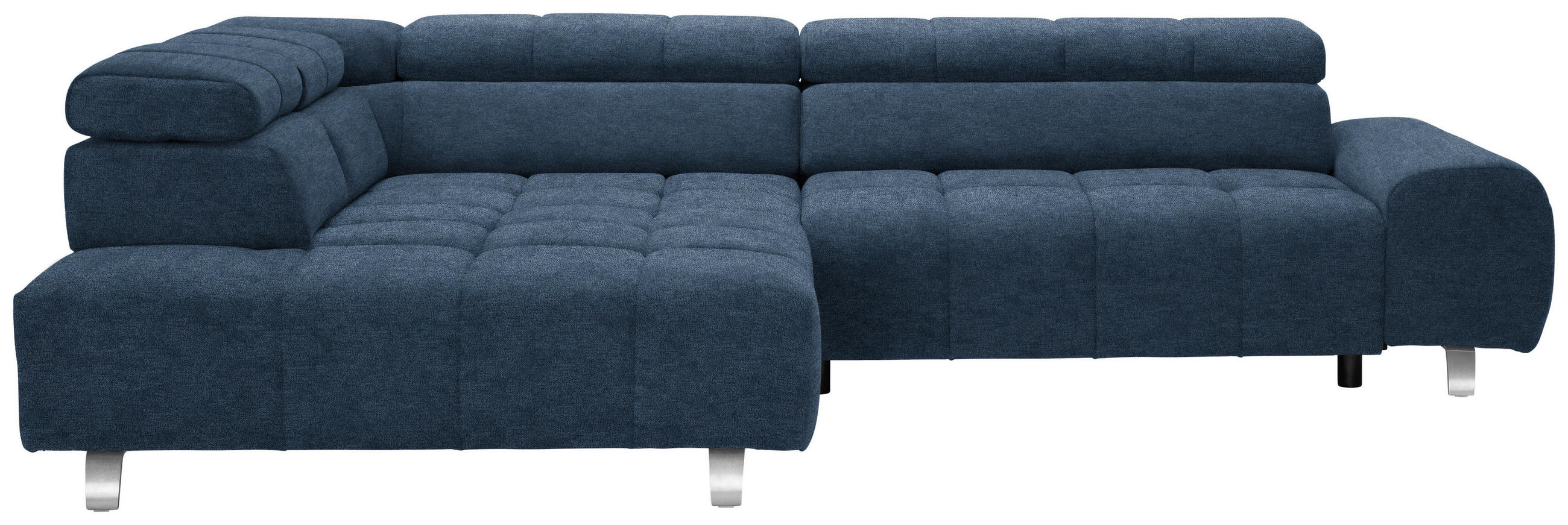 ECKSOFA Dunkelblau Webstoff  - Dunkelgrau/Silberfarben, Design, Textil/Metall (201/295cm) - Hom`in