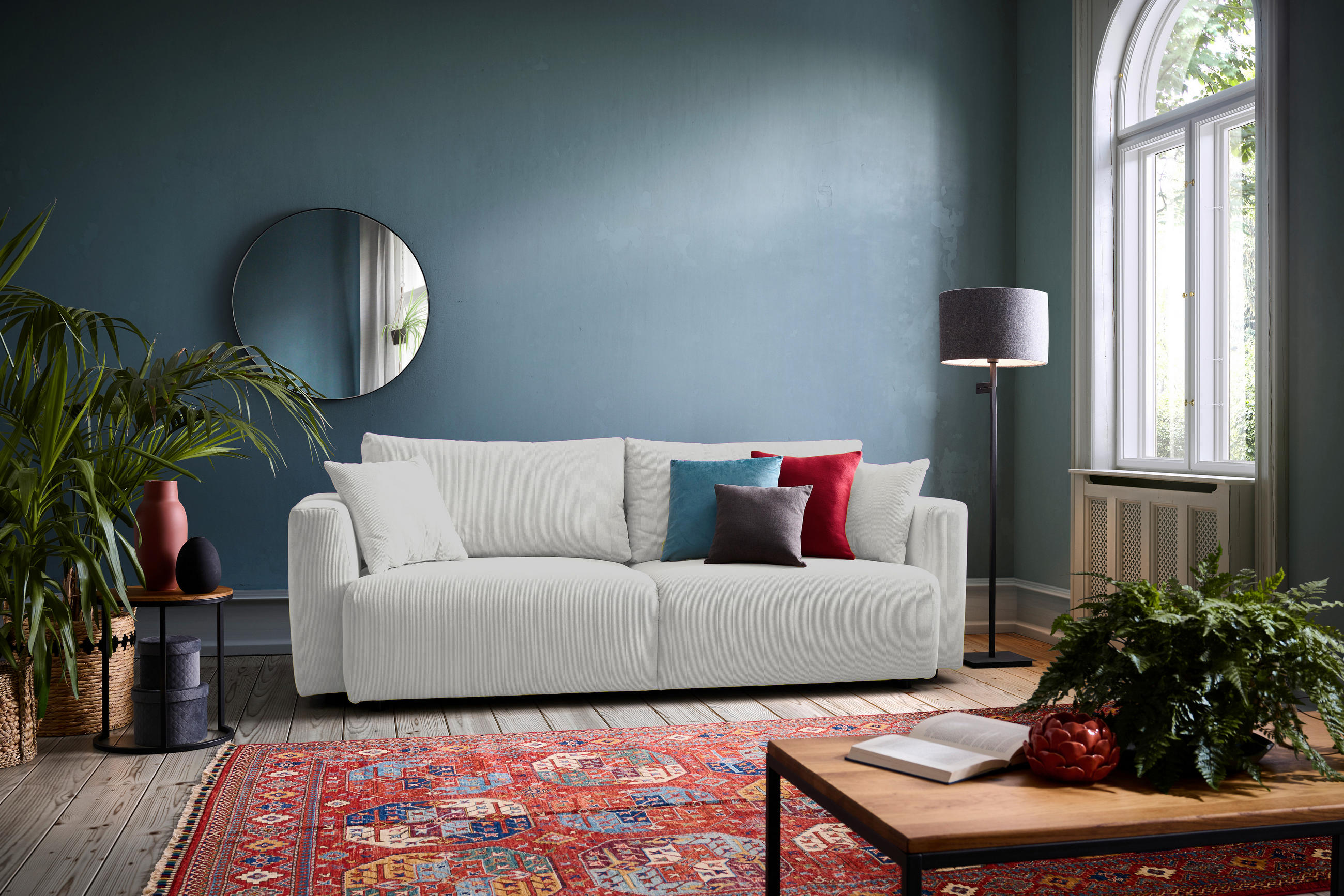 SCHLAFSOFA  mit Stoffauswahl, Schlafen auf Sitzhöhe, Rücken echt Cord Naturfarben  - Schwarz/Naturfarben, Design, Kunststoff/Textil (250/92/105cm) - Carryhome