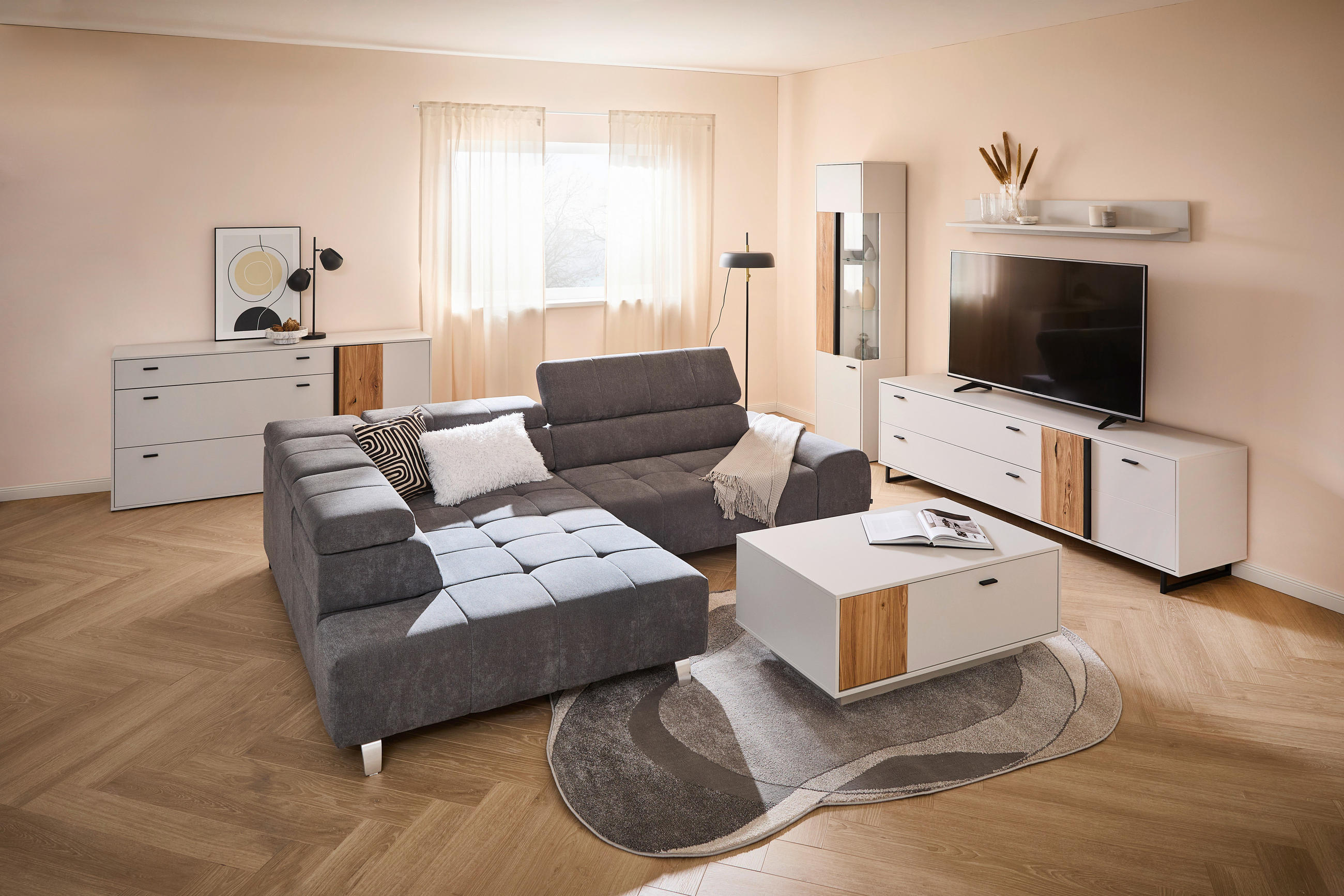 TV-ELEMENT - Anthrazit/Eschefarben, KONVENTIONELL, Holzwerkstoff/Kunststoff (183/54,5/50cm) - Hom`in