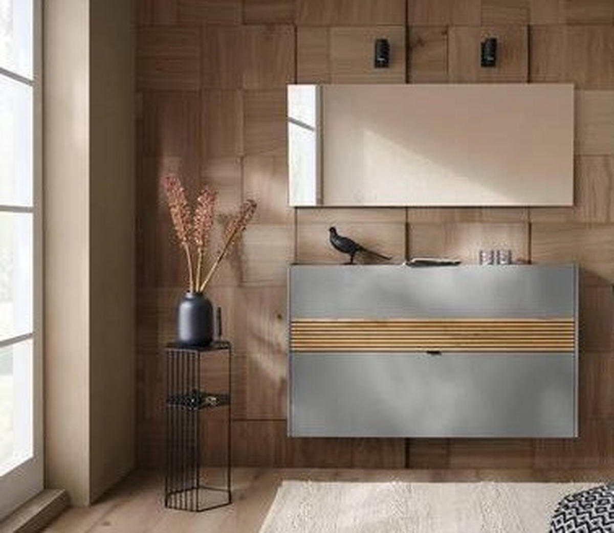 GARDEROBE 2-teilig  in 140/200/18 cm  - Eichefarben/Graphitfarben, Design, Glas/Holzwerkstoff (140/200/18cm) - Voleo